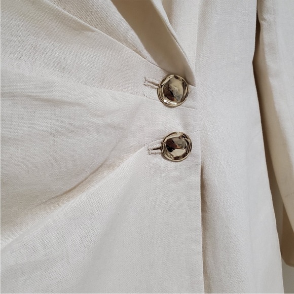 Zara NWOT linen blend cream ivory blazer dress with gold buttons - Picture 6 of 7